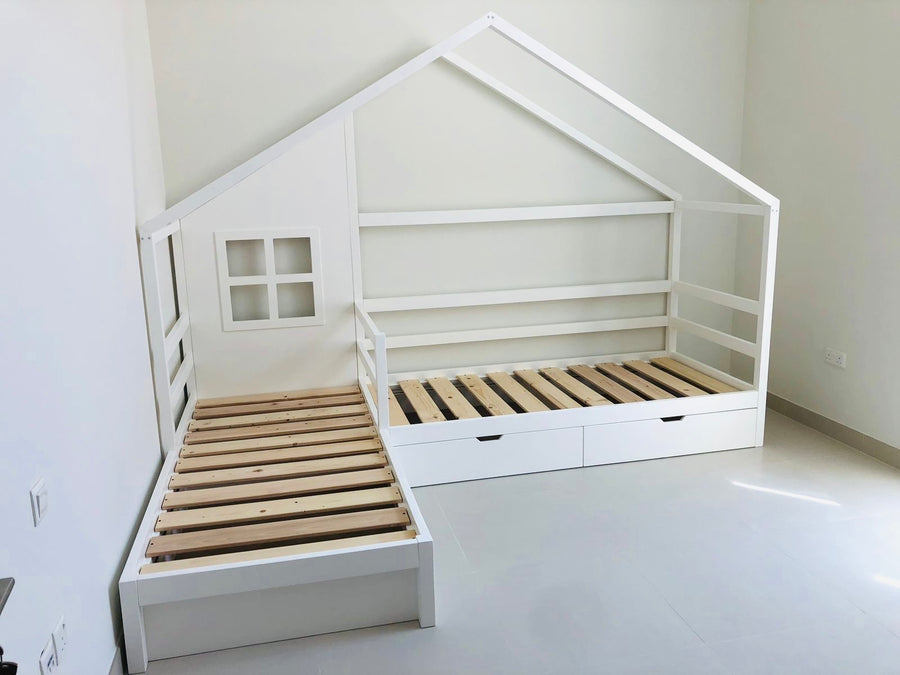 L-shaped Twin House Bed