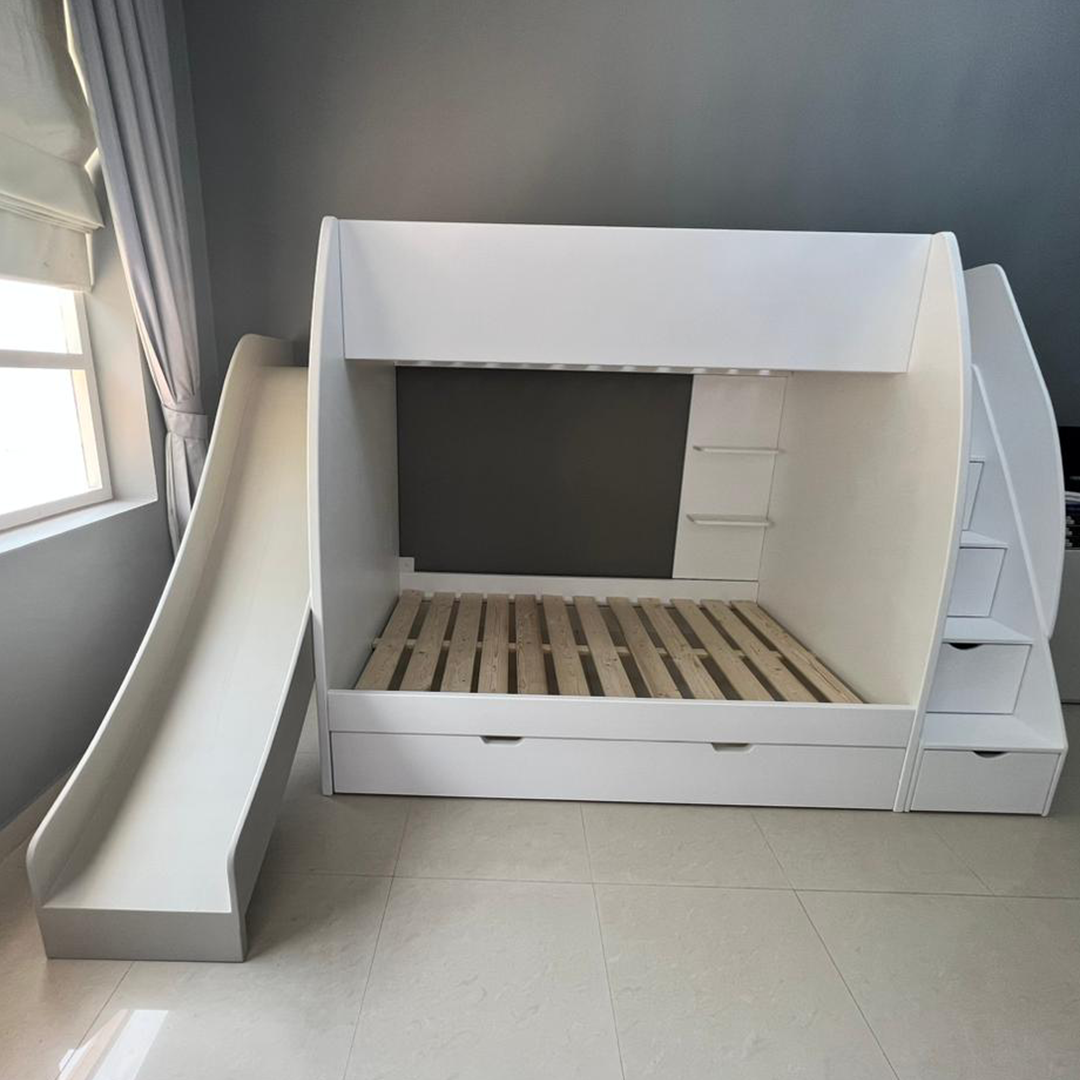 Twin Bunk Bed with Stairs, Slide and Trundle