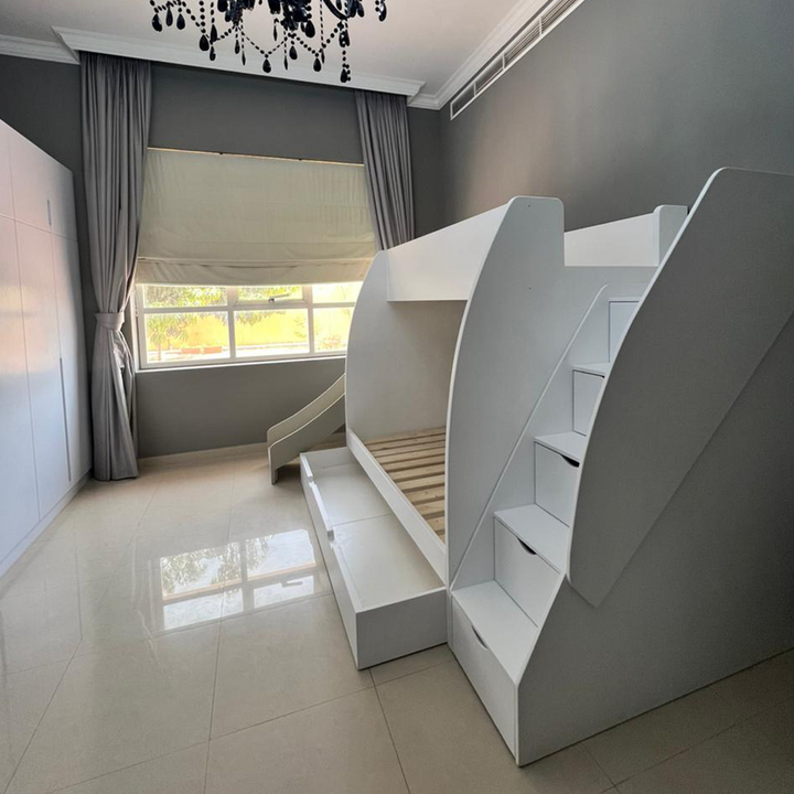 Twin Bunk Bed with Stairs, Slide and Trundle