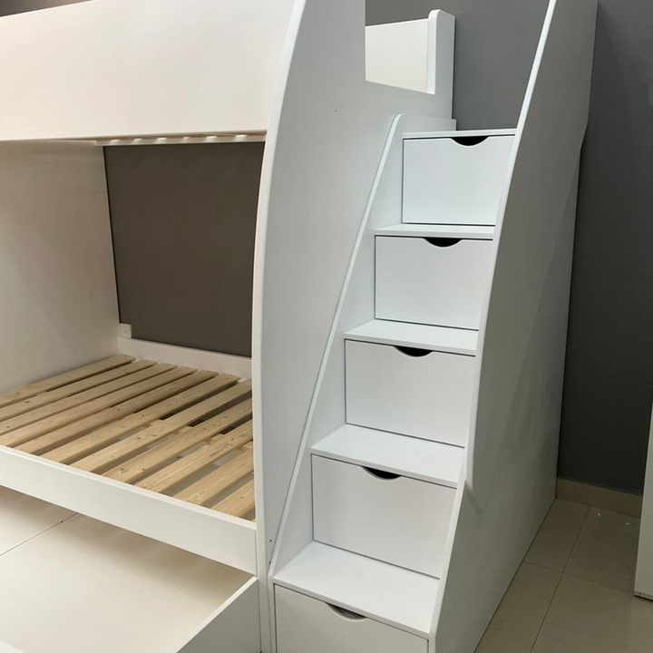 Twin Bunk Bed with Stairs, Slide and Trundle