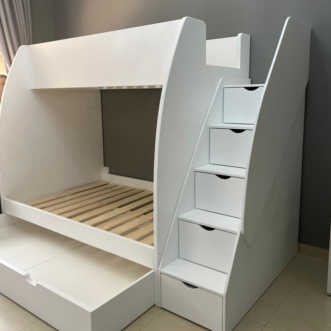 Twin Bunk Bed with Stairs, Slide and Trundle