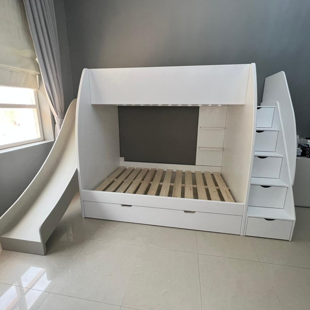 Twin Bunk Bed with Stairs, Slide and Trundle