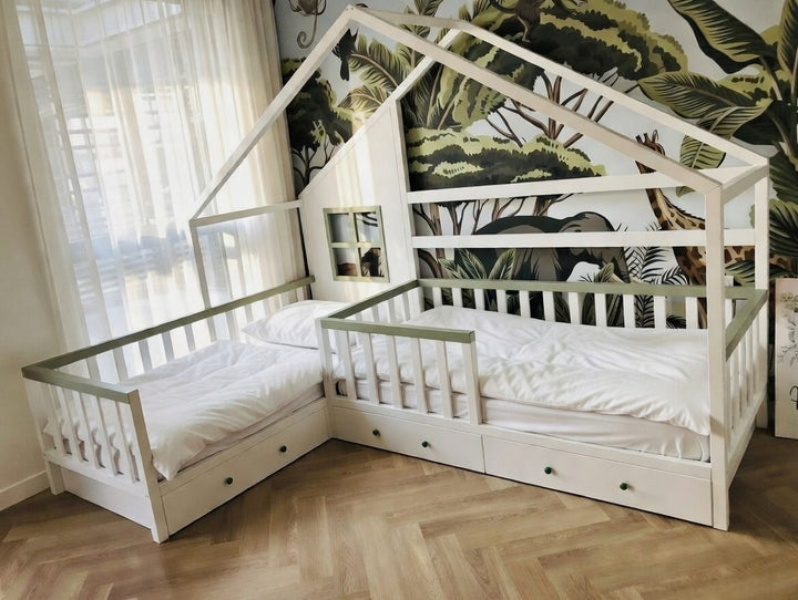 L-shaped Twin House Bed