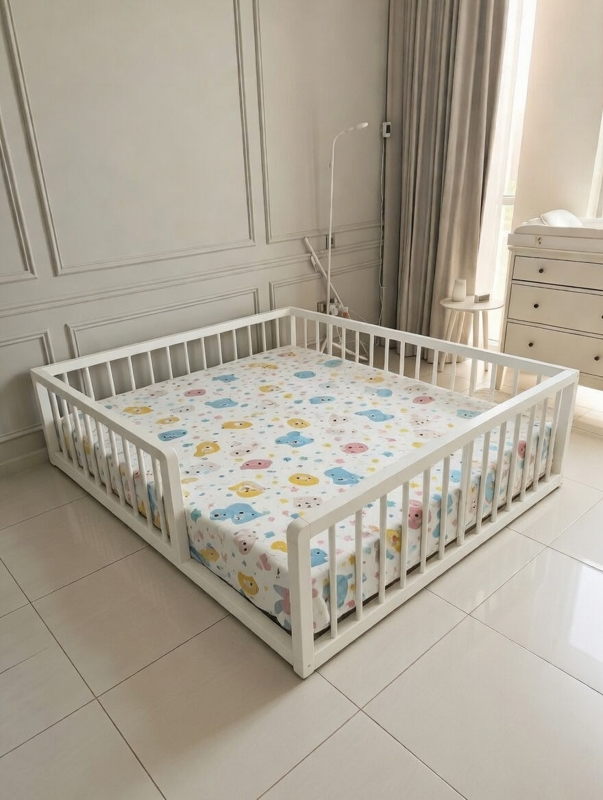 Maya - Montessori floor bed with round rails