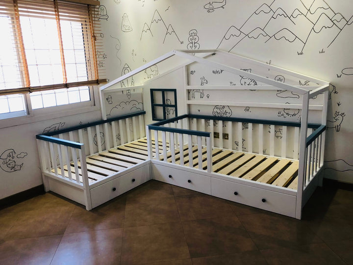 L-shaped Twin House Bed