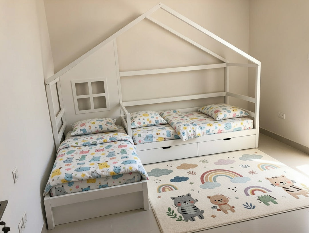 L-shaped Twin House Bed