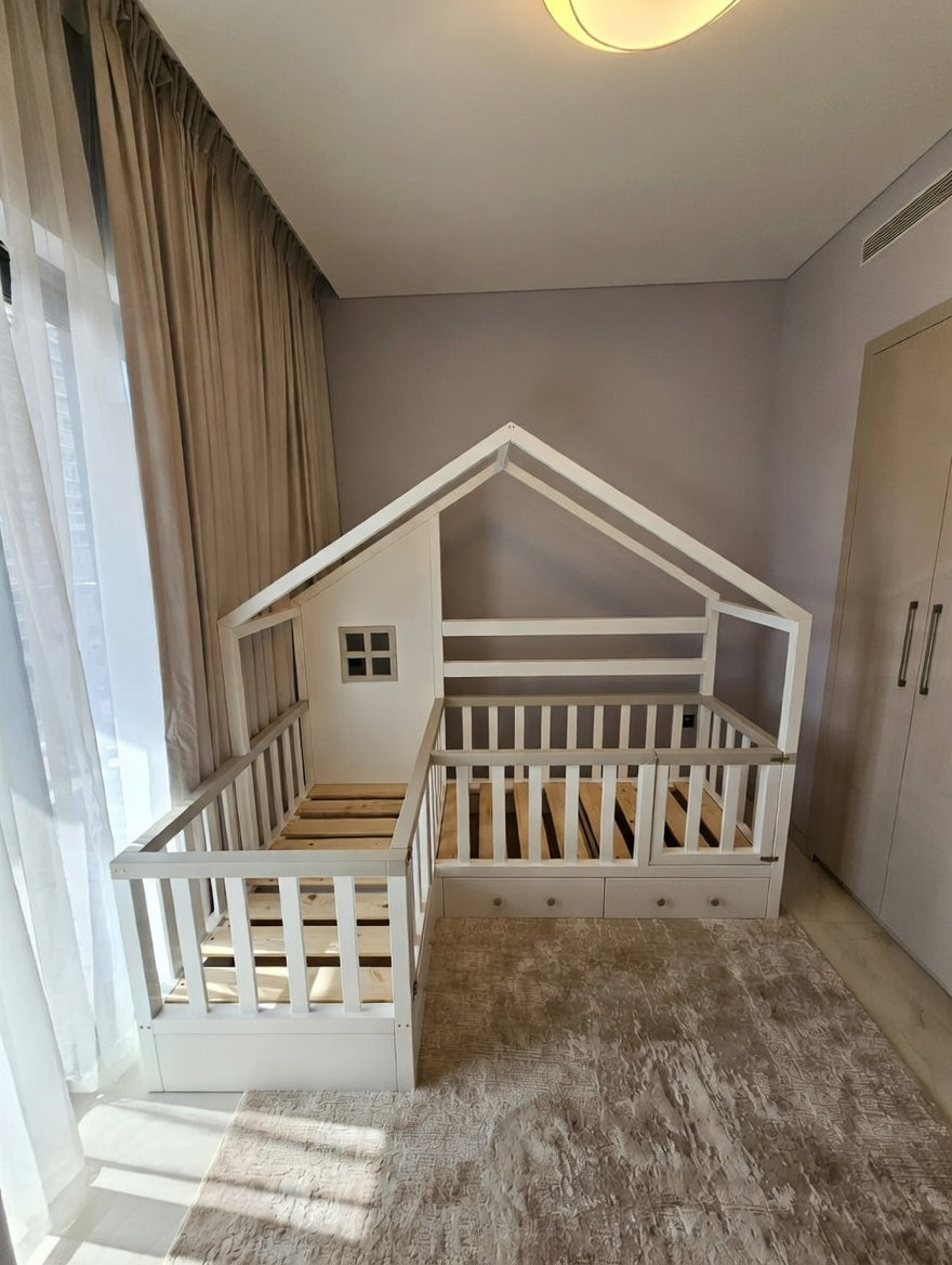 L-shaped Twin House Bed