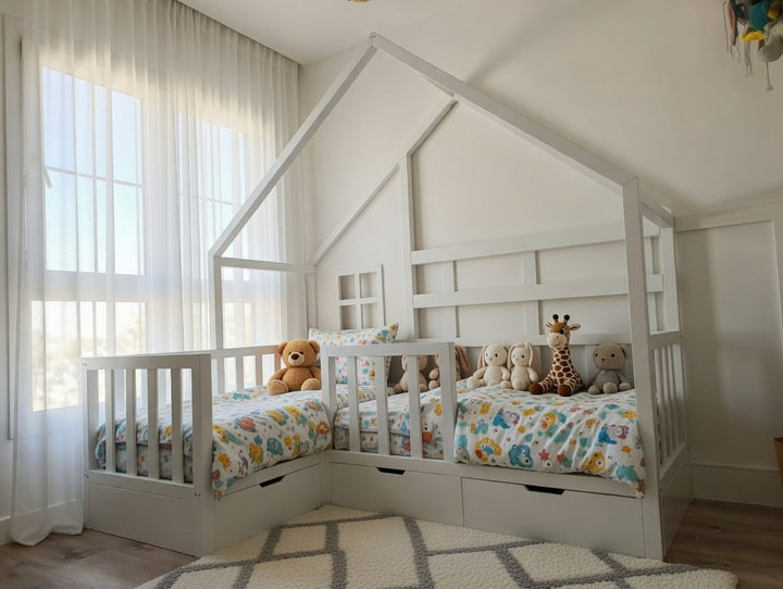 L-shaped Twin House Bed