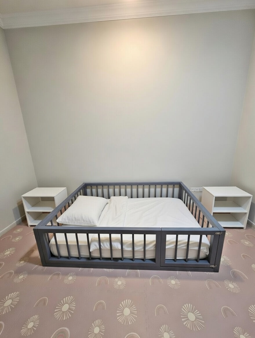 Maya - Montessori floor bed with round rails