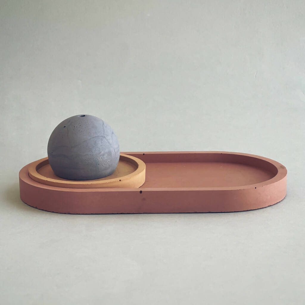 Concrete Oval Tray + Round Coaster + Incense stick holder