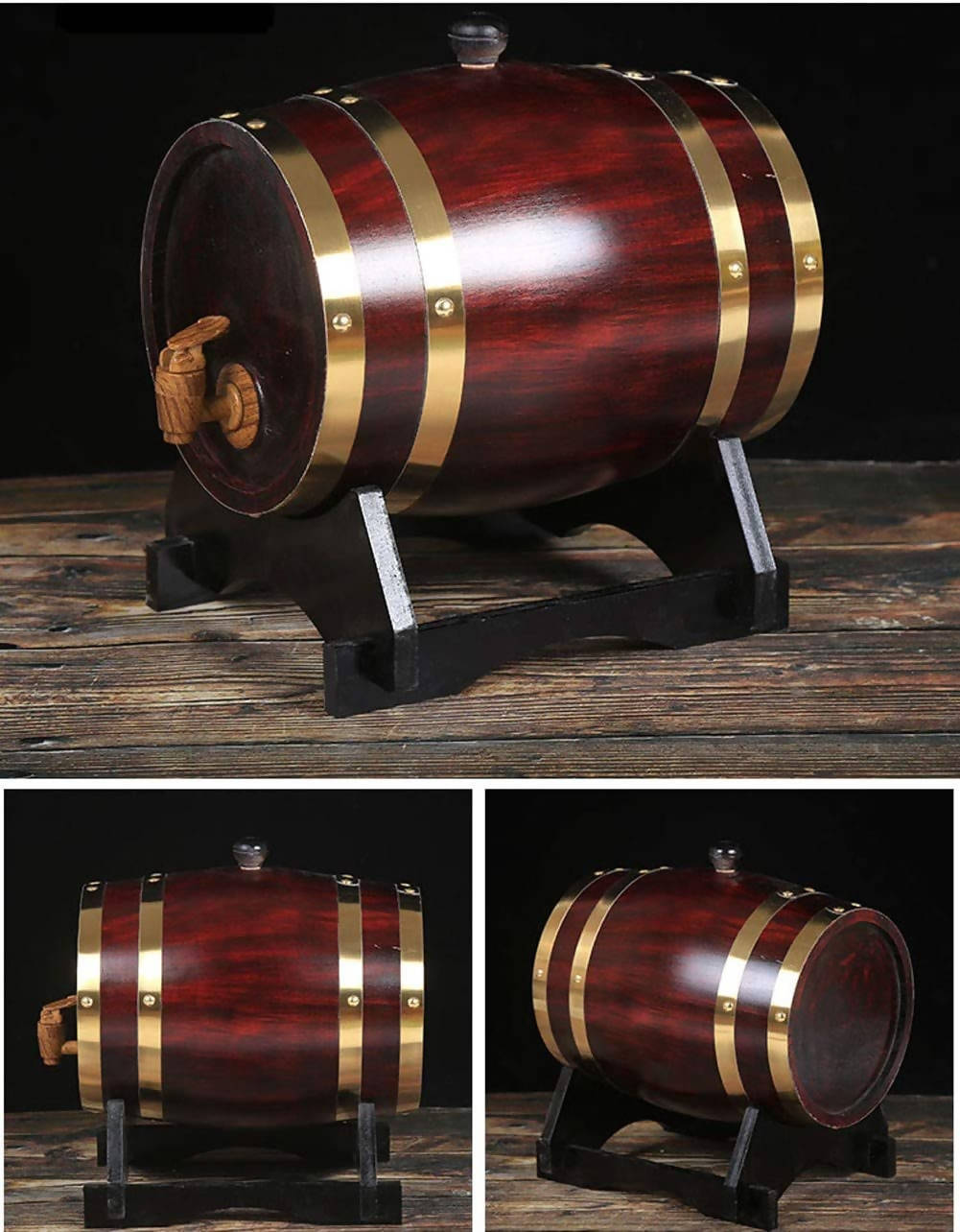 Decorative Oak Barrel Wine Dispenser with Stand